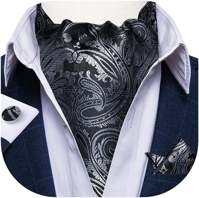 DiBanGu 3PCS Ascot Ties for Men Wedding Jacquard Woven Silk Ascot Cravat for Men Cravat Tie and Pocket Square Set - Image 1